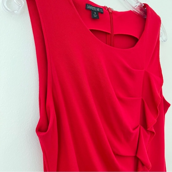 Lafayette 148 New York Ruched Ruffle Front Sleeveless Sheath Dress In Red (X1) - Picture 3 of 15